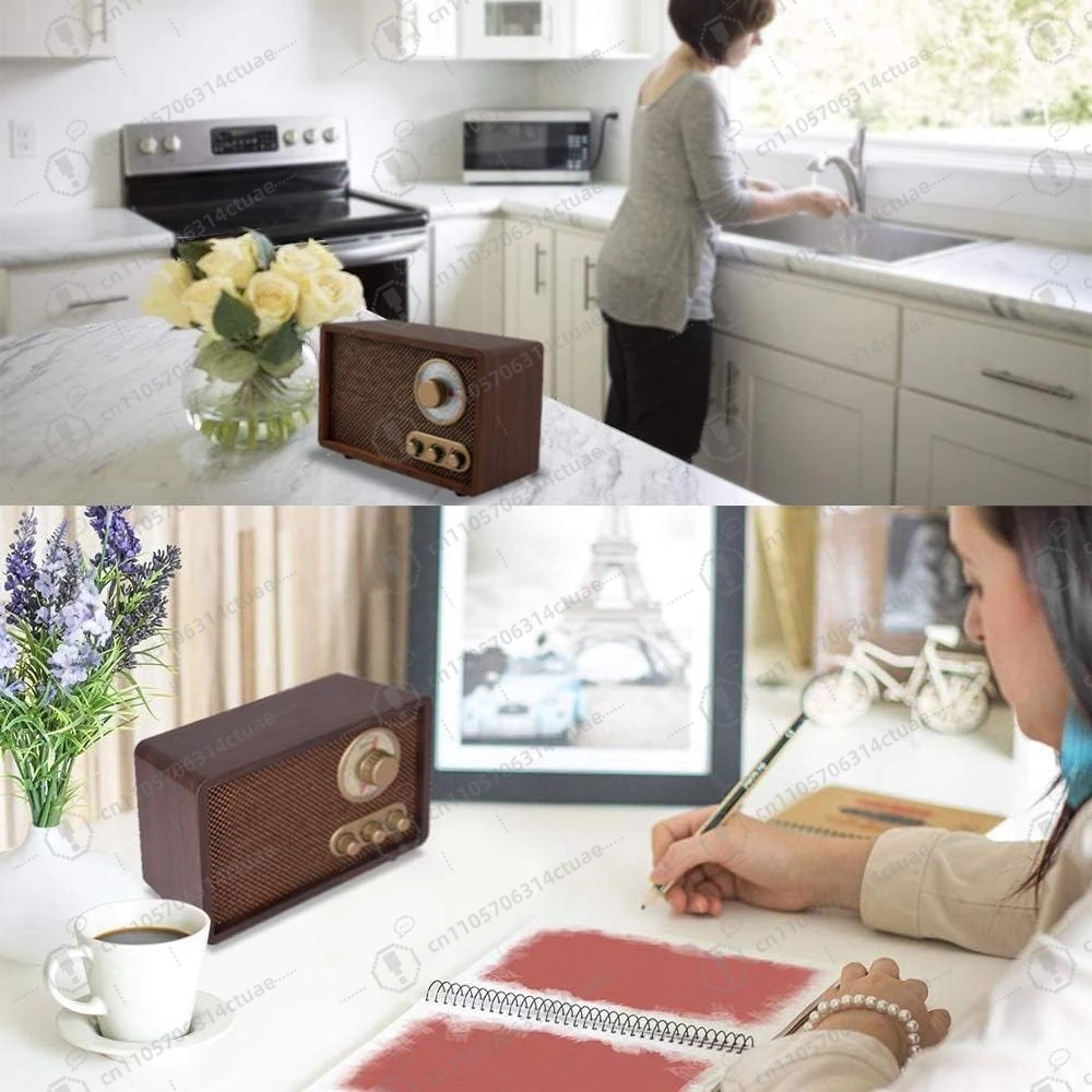 راديو FM AM راديو خشبي قديم مع تشغيل بلوتوث Mp3 وهوائي مدمج في مكبر صوت للمطبخ وغرفة المعيشة والقهوة