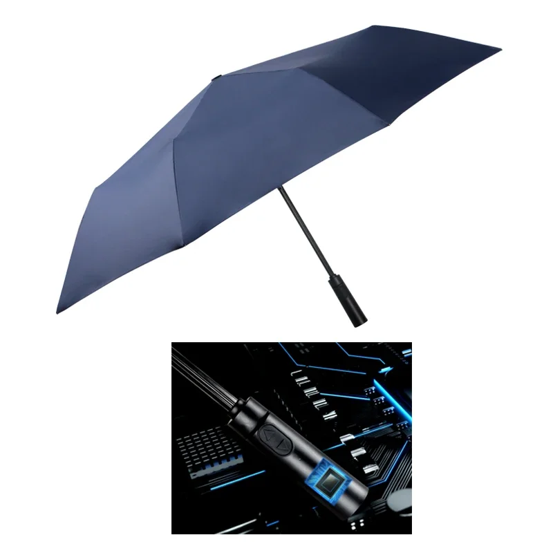 

New Creation patent electronic auto open close smart rain umbrella sun parasol with rechargeable long last power bank handle