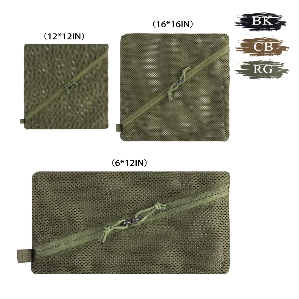6*12in/12*12in/16*16in Lightweight Mesh Pouch with Split Zipper 2-Compartment Storage Bag Breathable for Travel Hiking EDC Items