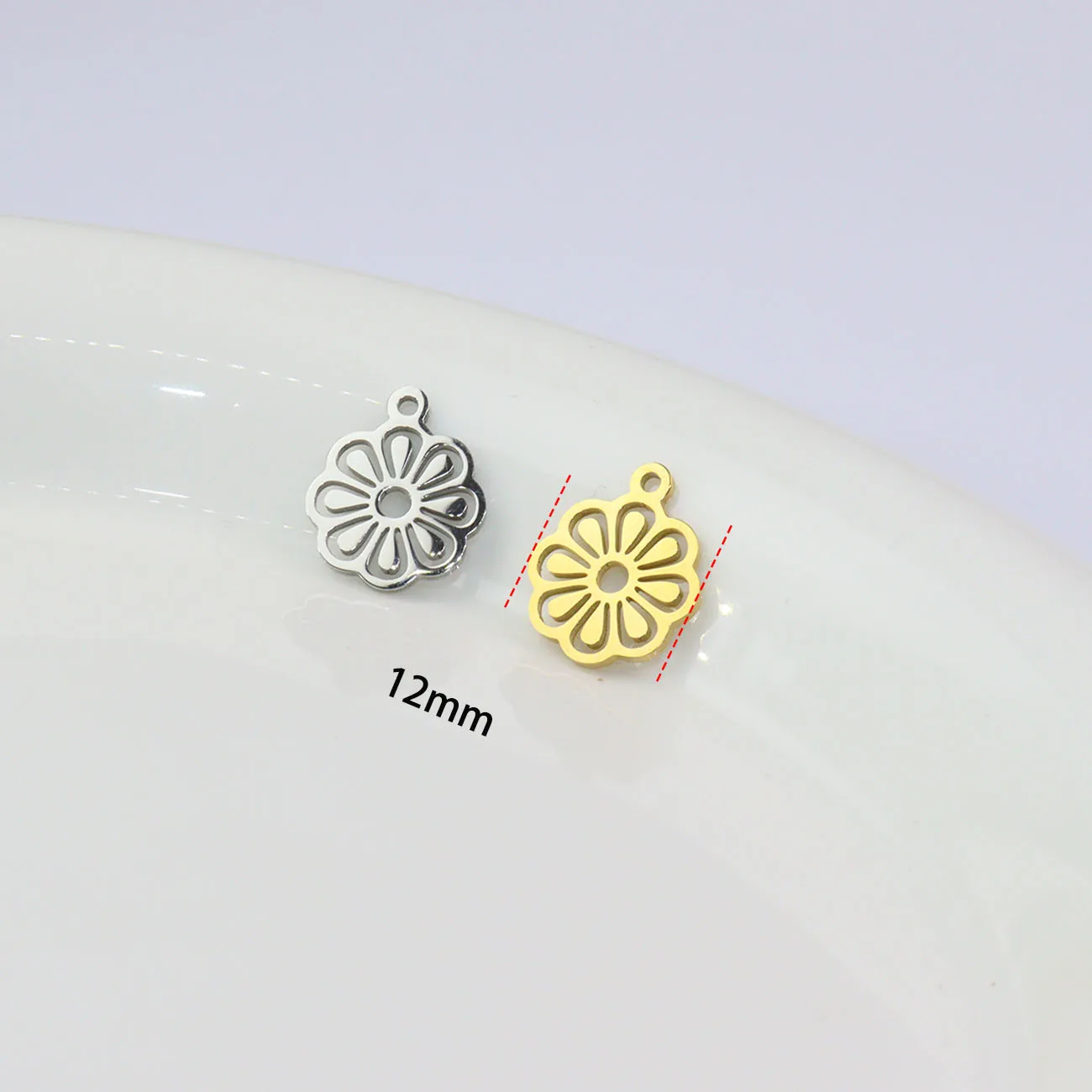 10pcs Stainless Steel Mirror Polish Jewelry Flower Charms Pendant DIY Handcraft PVD Plated Waterproof Antiallergic