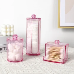 1/3 Pcs Acrylic Qtip Holder with Lid Clear Pink Cotton Pad Holder Bathroom Makeup Organizers Containers Storage Box