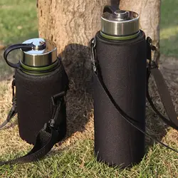 1Pcs Water Bottle Cover Bag Pouch With Strap Neoprene Water Pouch Holder Shoulder Strap Black Bottle Carrier Insulat Bag