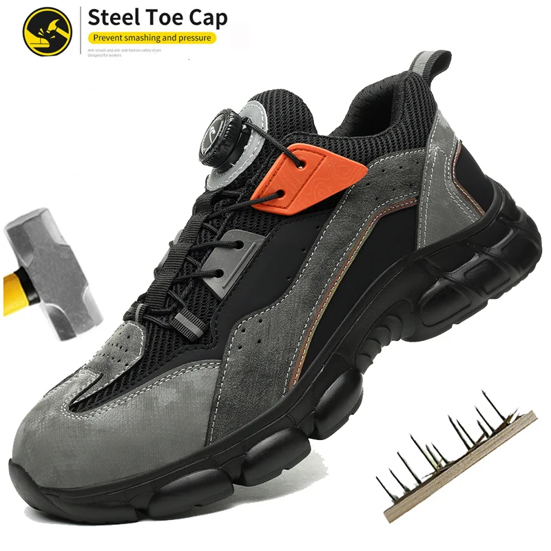 

Мужские рабочие ботинки с дышащим стальным носком — защитная обувь с поворотными кнопками | Конструктор-готовый дизайн против проколов | Легкий