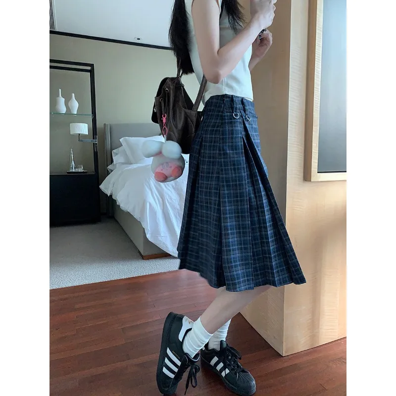 

Plaid Pleated College Style High Waist Skirt Female Ummer 2024 New Korean Chic Jupe Temperament Vintage All-match Slim Skirts