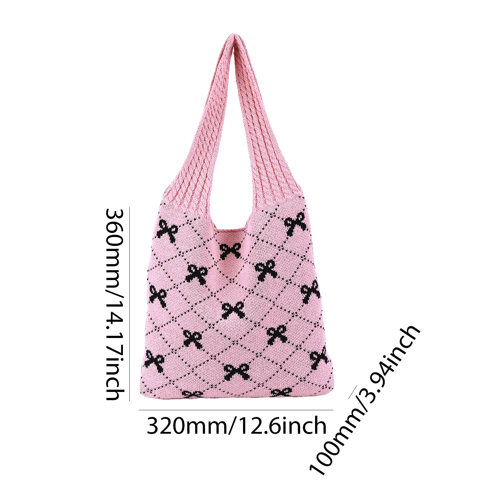 Borsa a mano all\'uncinetto da donna borsa a tracolla per maglieria stampata con fiocco borsa da viaggio per lo Shopping di grande capacità borsa da