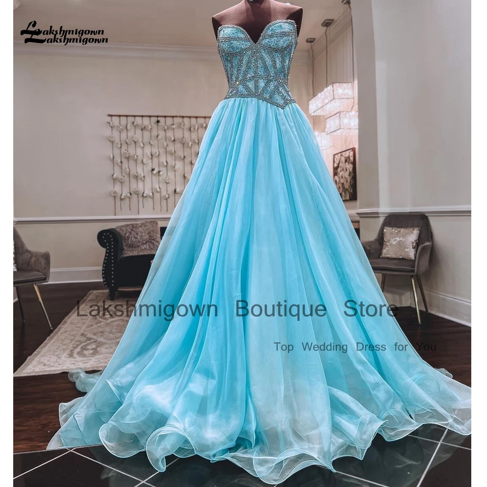 Lakshmigown Luxury Sky Blue Organza Evening Party Dress For Weddings 2024 Vestidos Crystals Long  Women Prom Dresses image 3