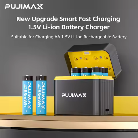 PUJIMAX AA 1.5V Rechargeable 8-Slots Battery Smart Charger For 4255mWh Lithium Batteries Intelligent Fast USB Charger Box