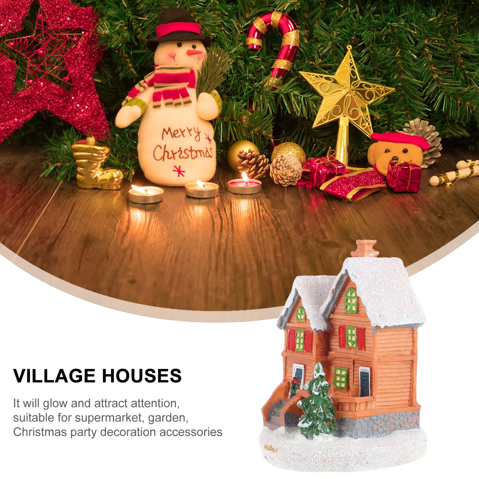 

Miniature Christmas Village House Resin Luminous Christmas Decoration Xmas Desktop Ornament Festival Gift Xmas Party Decors Snow