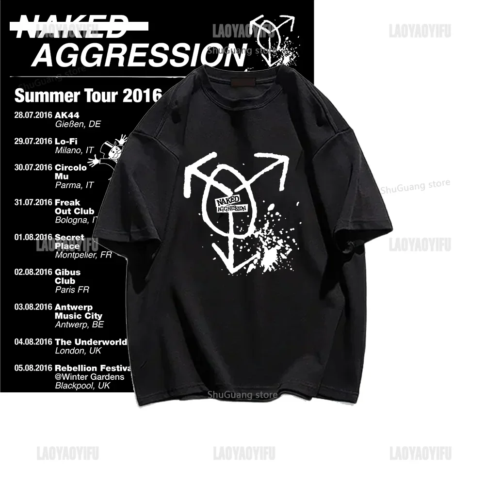 Vintage  Nakde Aggression Hardcore Punk Band Logo Printed Tops Men Tshirt Women T Shirts Summer Casual Graphic T Shirts Cotton