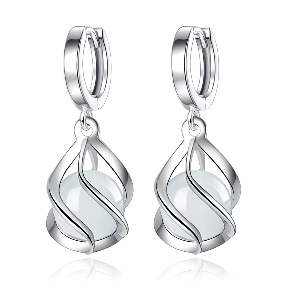 925 Sterling Silver Earrings Ethnic Twist Opal Earrings Ladies Fashion Simple Birthday Party Wedding Anniversary Jewelry Gift