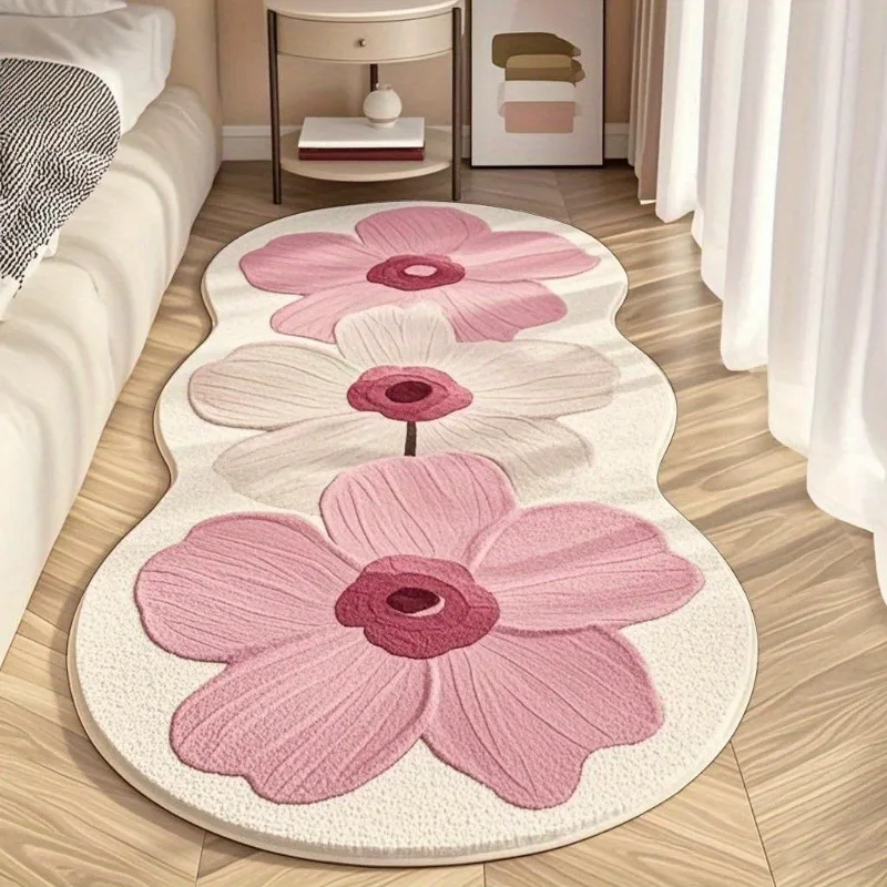 

Bedroom Carpet Bedside Floor Mat Pink Flower Rug Cute Fluffy Soft Foot Mats Sweet Japanese and Korean Style Home Decoration Rugs