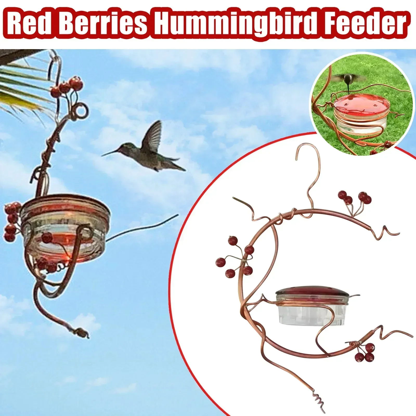 

Courtyard Hummingbird Food Feeder, Water Bowl Holder, Red Berries, Hanging Pet Bird Drinker, Home Garden Supplies