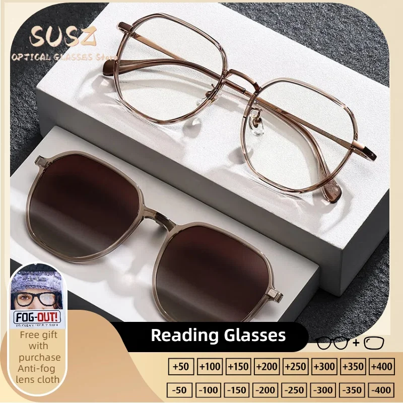 

SUSZ Classic Polarized Glasses Magnetic Clip Eyeglasses Two Color Sunglasses Anti Blue Ray Optical Prescription Reading Eyewear