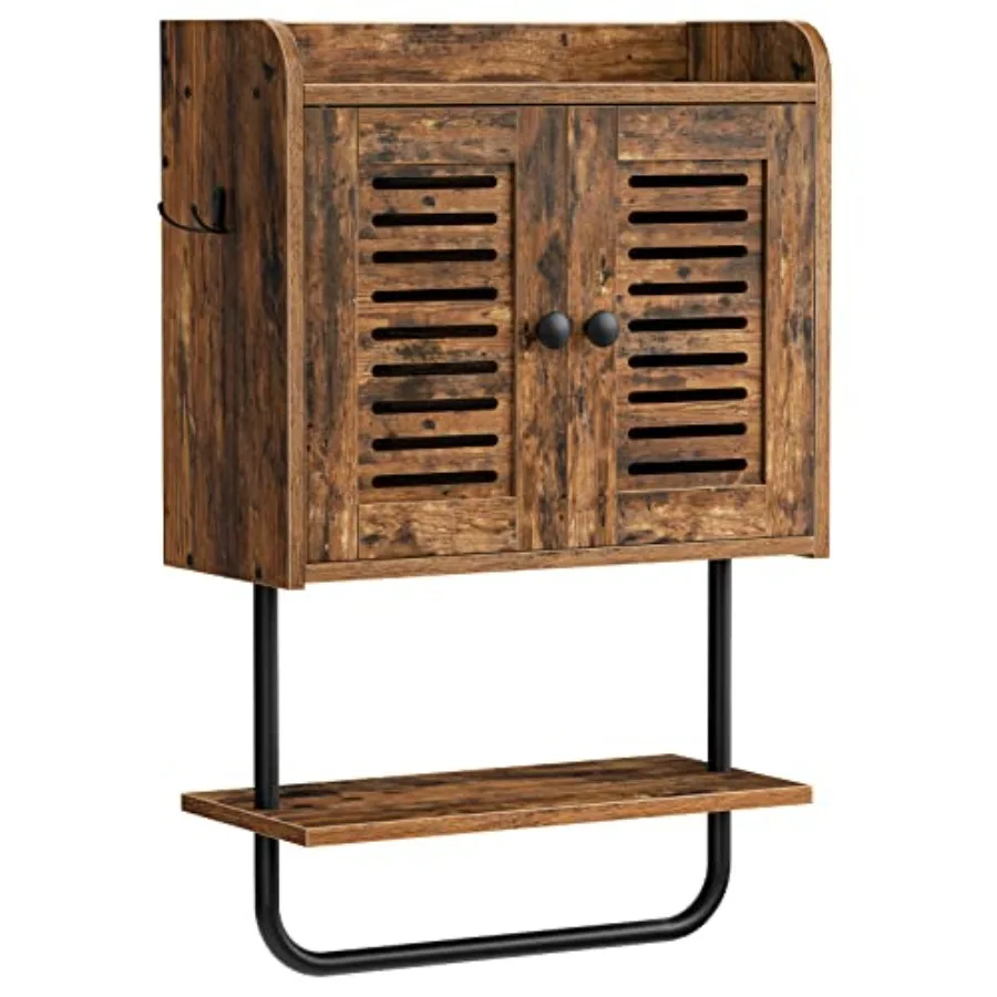 

HOOBRO Medicine Cabinet Double Doors Bathroom Wall Cabinet with Towel Bar Adjustable Shelf 2 Hooks Over The Toilet Storage Cabi