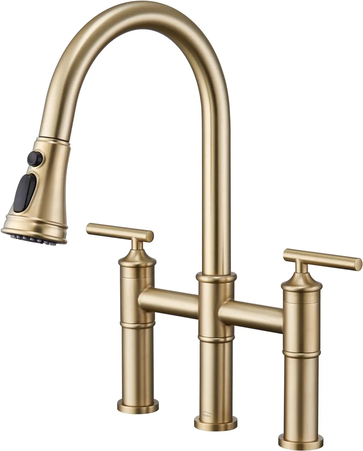 

Brushed Gold Bridge Kitchen sink Faucet with Pull Down Sprayer, 2 Handle High Arc Faucet for Kitchen 3 Holes Modern Kitchen Tap