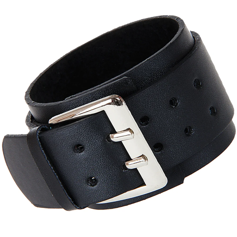 1pc Double Layers Bracelet With Big Buckle Bracelets For Men Hand Ornament Wristband for Men (Black)