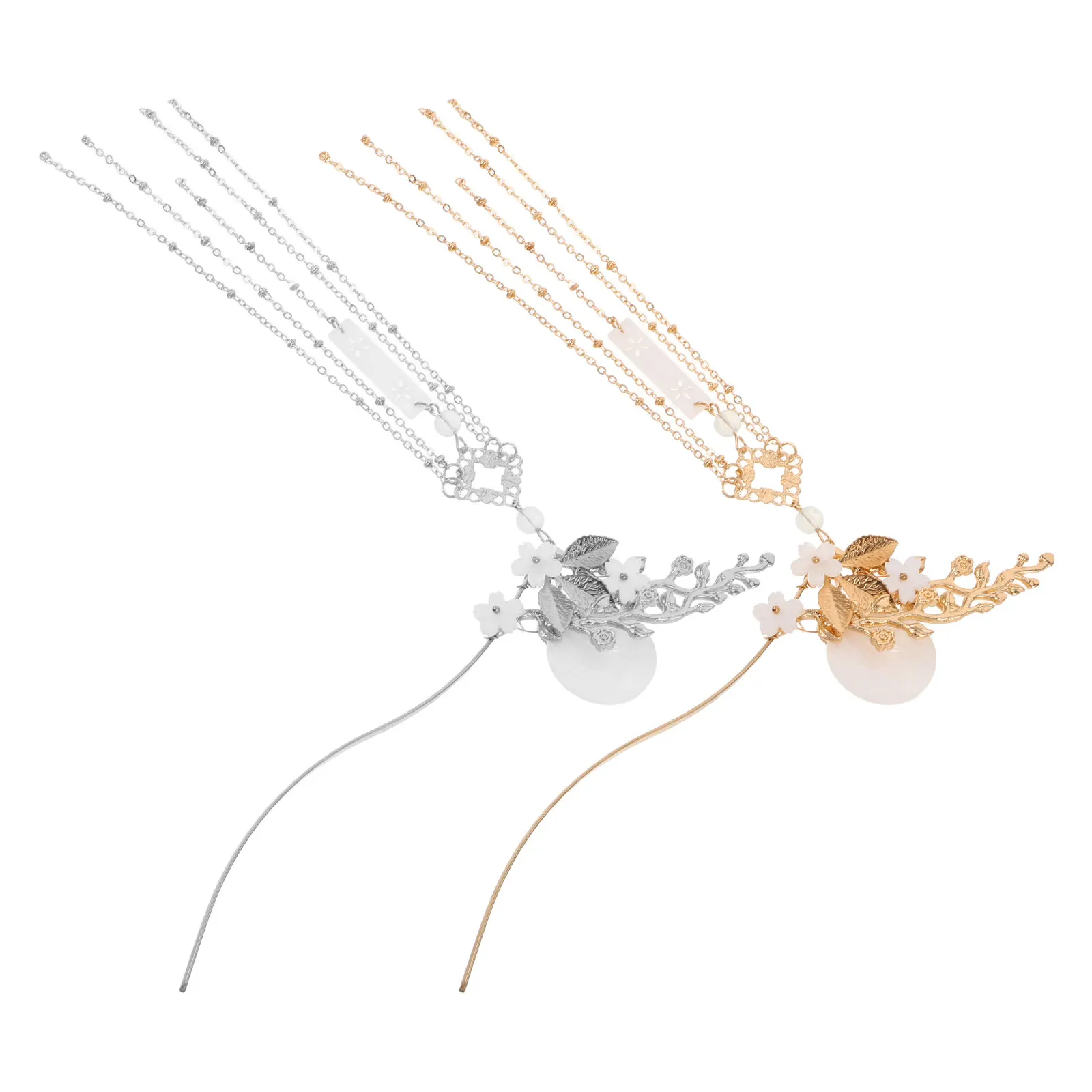 2Pcs Chinese Hair Sticks Vintage Floral Tassel Metal Hair Chopsticks for Traditional Hairstyles Elegant Dangle Hairpin
