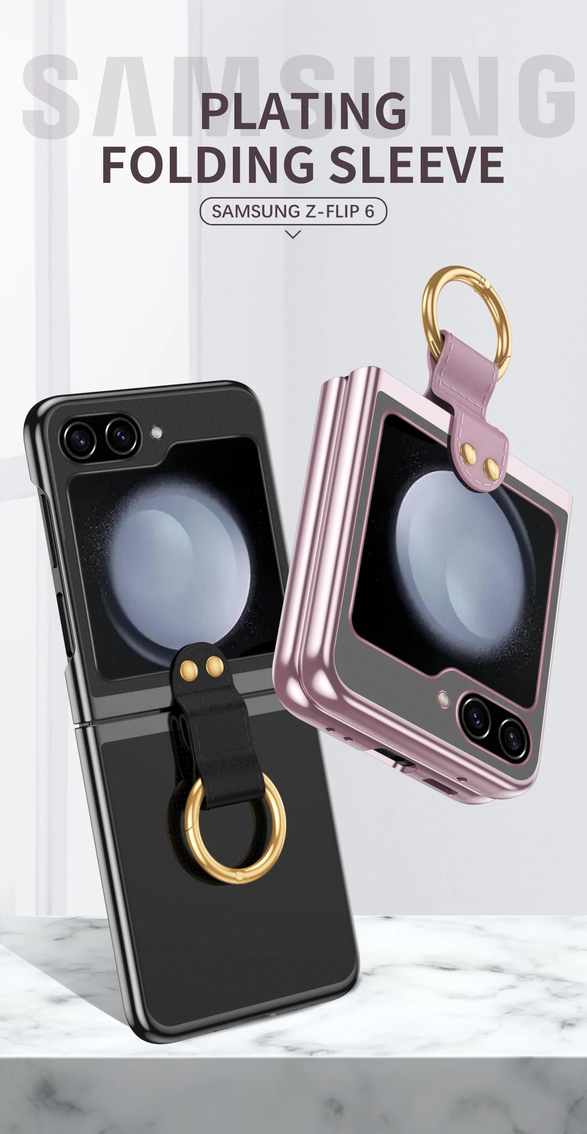 Suitable for Samsung Galaxy Z Flip6 5 4 3 transparent protective case electroplating transparent ring bracket Z Flip6 5 4 3