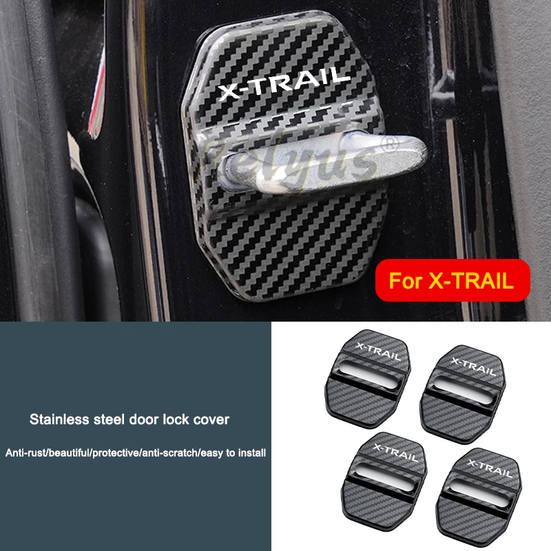 

Stainless steel Carbon Fiber Car Door Lock Protective Buckle Stickers For Nissan X-Trail X trail T30 T31 T32 Auto Accessories