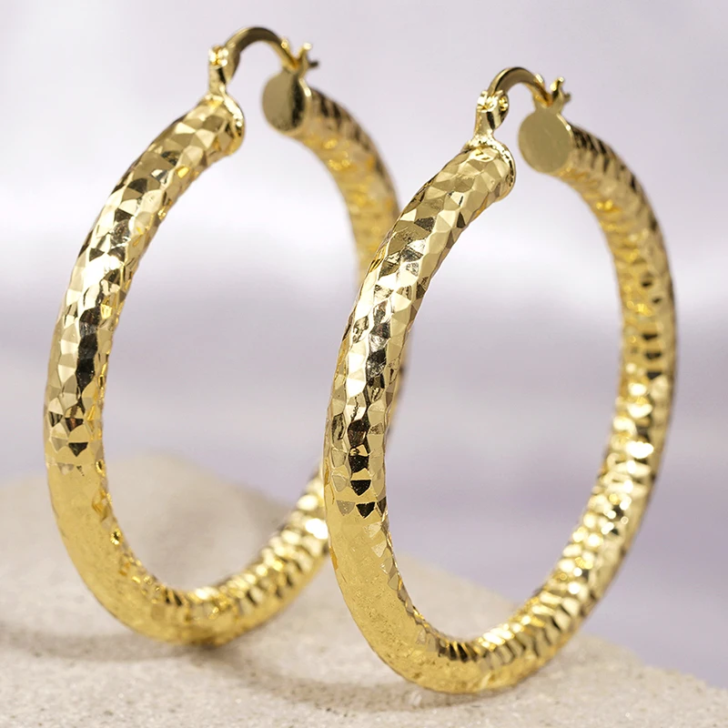 Gold Textured Hoop Earrings for Women, Sparkle Hammered Faceted Large Huggie Hoops, Shiny Diamond Cut Thick Circle Leverback Earrings Daily Jewelry Gift