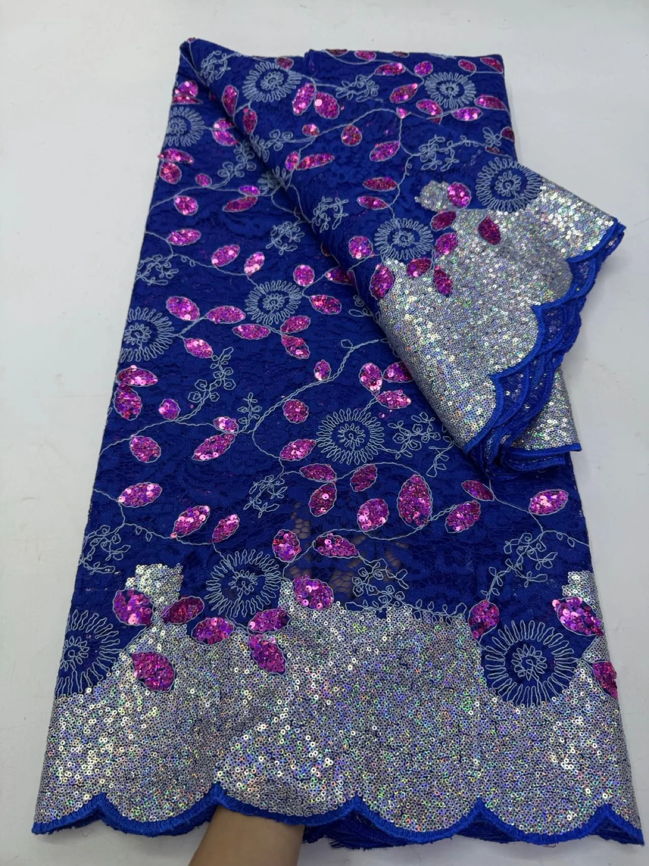 2026 Latest African Nigerian Tulle Lace Fabric Guipure Embroidery Sequins High Quality for Sewing Dresses 5Yards JY531 image 3