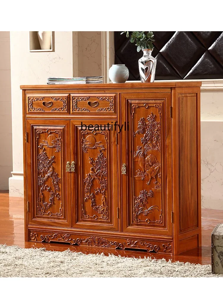 Camphor Wood Solid Wood Shoe Cabinet Large Capacity Storage Chinese Style Entrance Three-Door Carved Classical Deodorant Cabinet