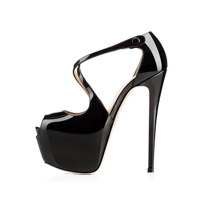

Summer 2024 New Patent leather Round toe Waterproof platform Super high heel Cross buckle Peep toe sandals