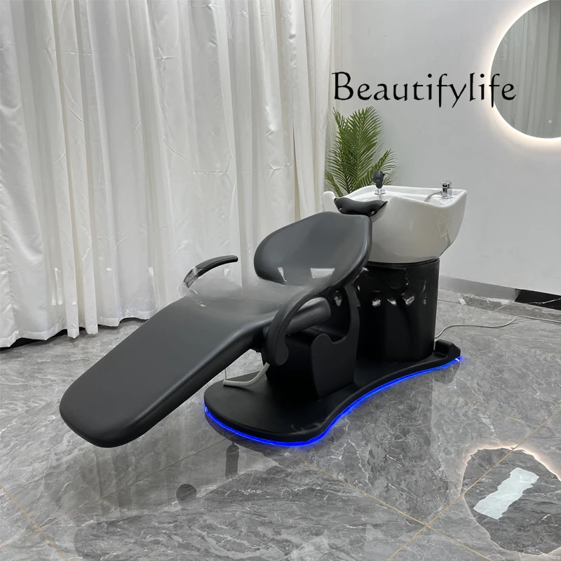 Electric lift shampoo bed Barber shop high-end semi-lying shampoo bed ceramic basin Japanese silicone pillow