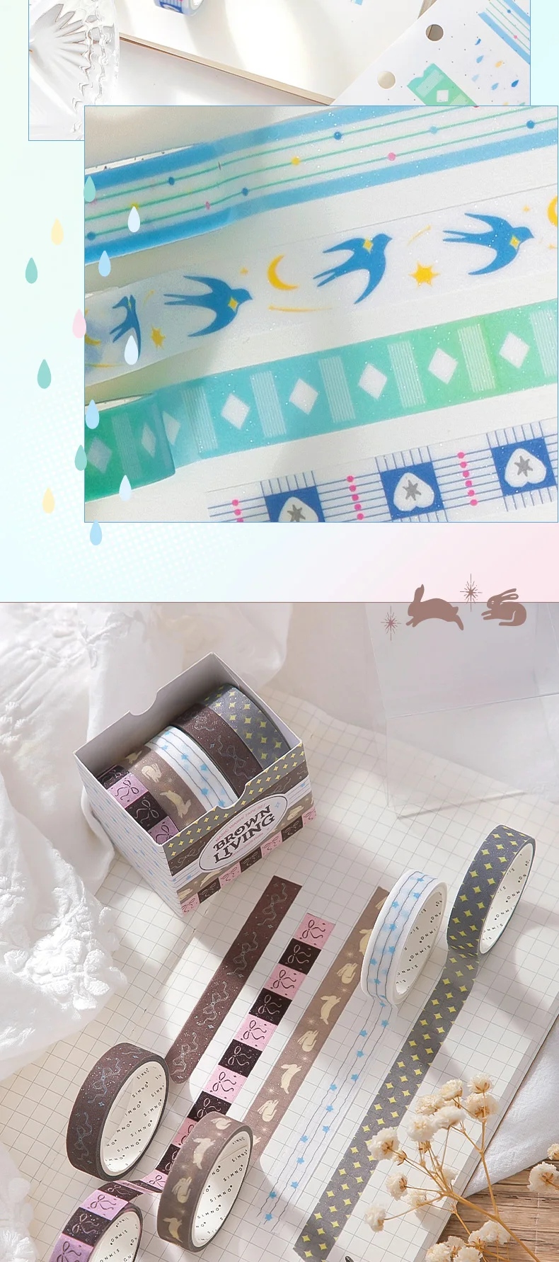 Journal GO 5 Rollen 1cmx2m Niedliches Zucker-Fantasie Washi-Tape Aufkleber für Collage Journal Deko Planer Scrapbooking Material – Detail 8