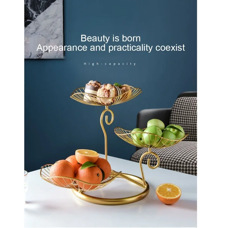 Simple Three-layer Fruit Tray Groceries Fruit Vegetable Basket Bracket Decoration Fruit Bowl Storage Rack Black Gold