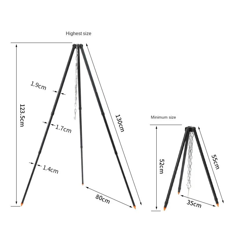 Campfire Tripod Outdoor Camping Cooker Hanger 3 Sections Adjustable Barbecue Grills Hanging Tripod BBQ Cooking Hanger