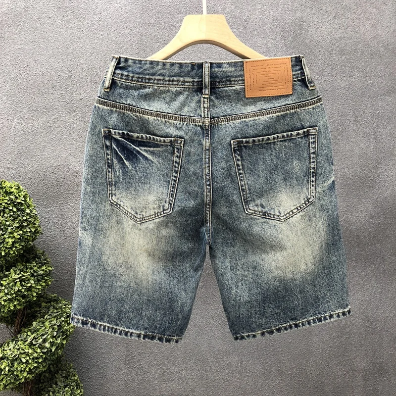 メンズストレートカットショーツ,刺denim,ルーズフィット,カジュアル,トレンディ,夏,ノベルティ,ファッショナブル,2024