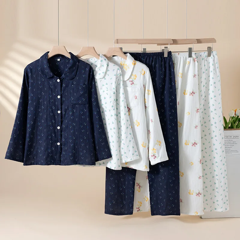 

Pure Cotton Sleepwear Women's Pajamas Set Pyjama Femmes Autumn Long Sleeve Two-Pieces Home Wear Nightie Woman Nightwear