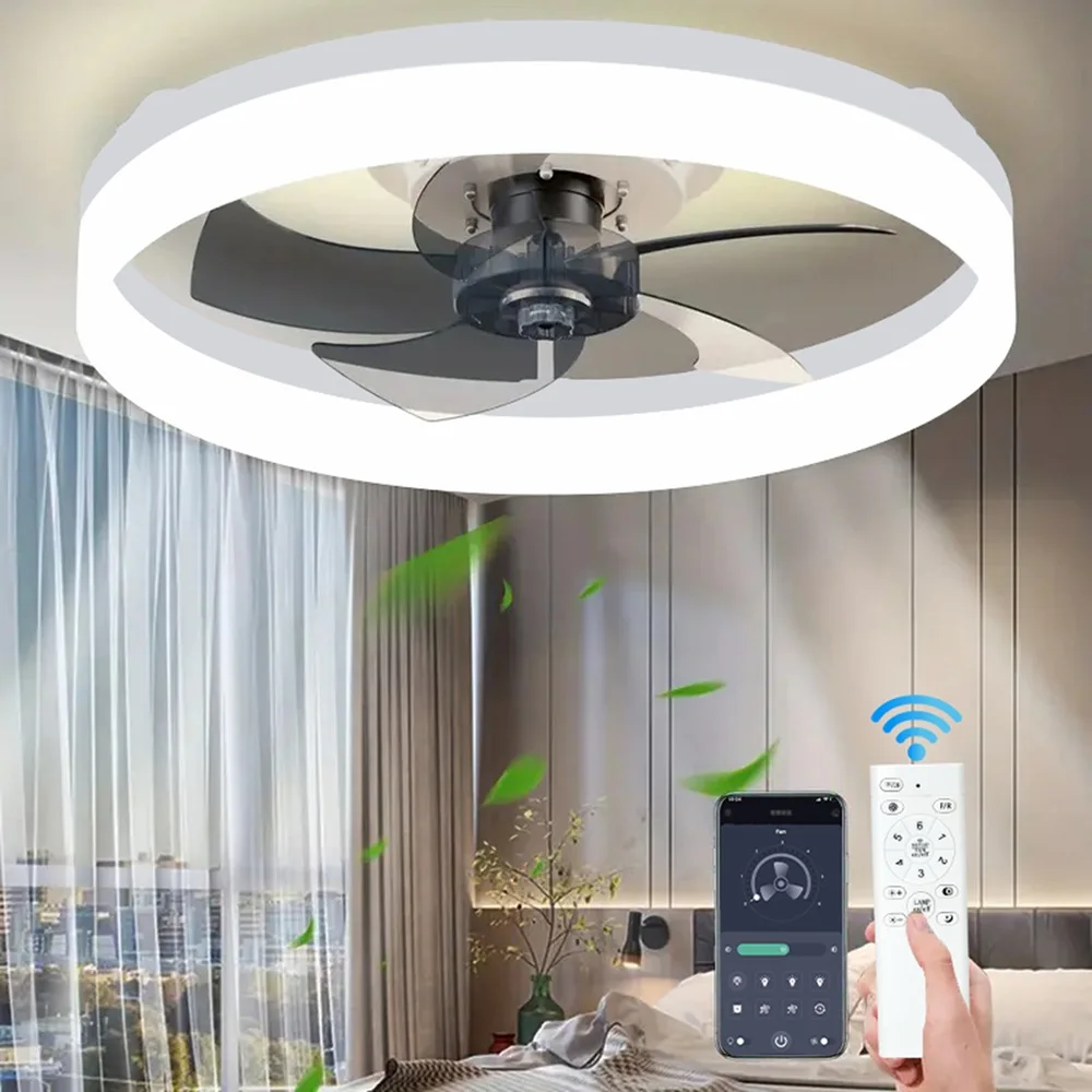 

LED Ceiling Fans with Lights and Remote Modern Low Profile chandelier fan for Bedroom Kids Room Living Room ceiling lighting fan
