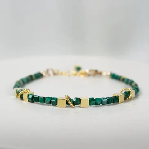 Exquisite green malachite and gold-plated bracelets, exquisite handcrafted gemstone bracelets