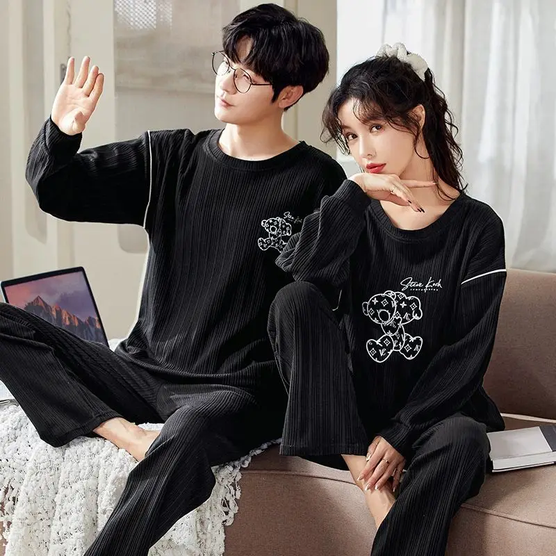 

Couple Pajamas Plus Size Long Sleeved Men'S And Women'S Cute Cartoon Home Clothes Spring Autumn Korean Casual Nightwear Pyjamas