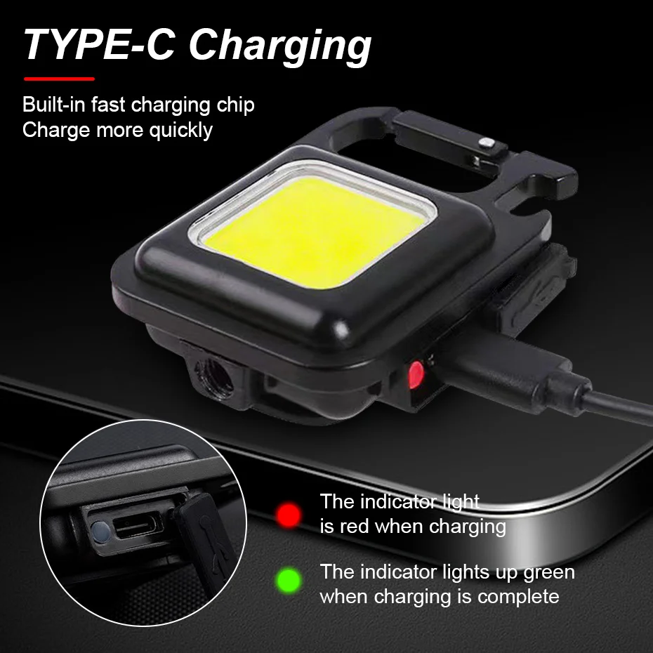 Mini LED Flashlight USB Rechargeable Portable Work Light Keychain Pocket Super Bright COB Lamp Waterproof For Outdoor Lighting