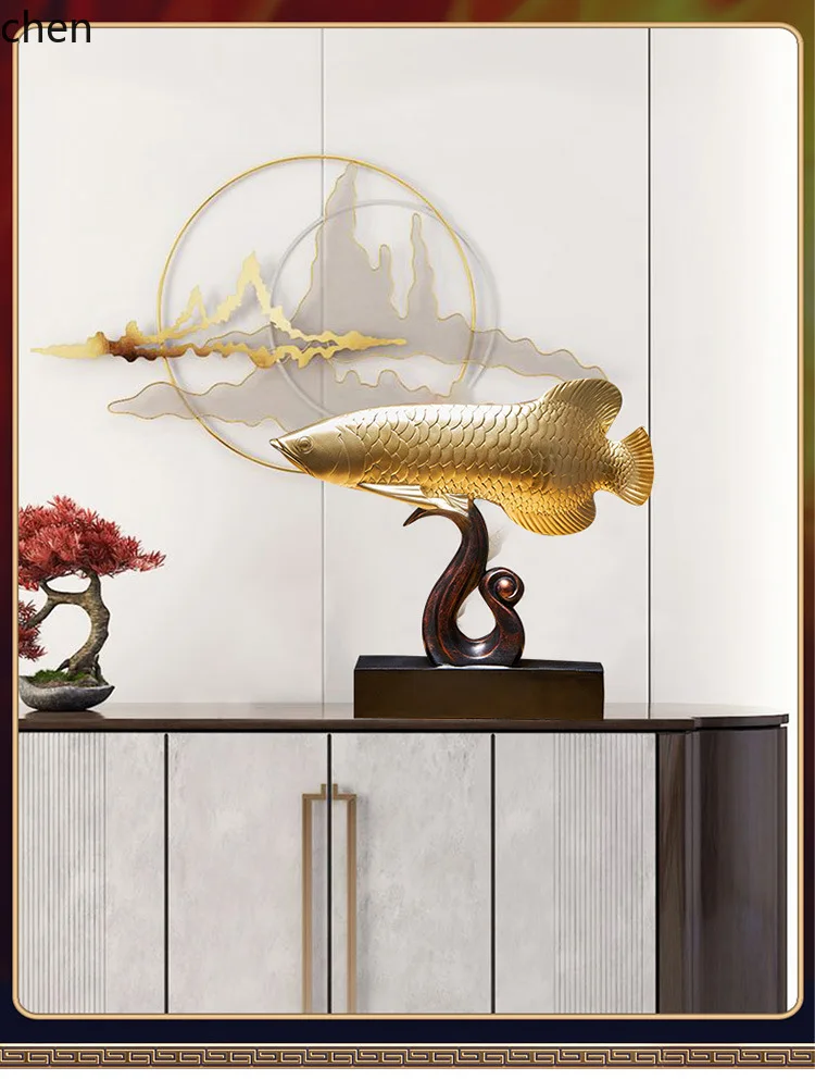 HXL Golden Arowana Ornament Gift for Living Room, Office, and Home Decoration