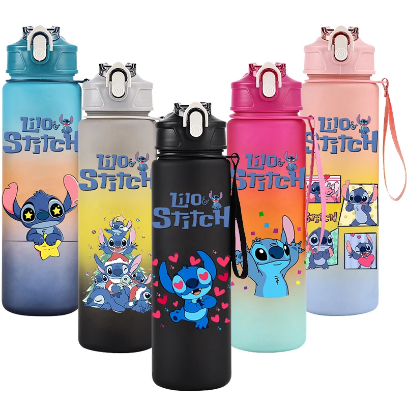 750ml Disney Lilo Stitch Water Cup Portable Children Cute Plastic Cartoon Outdoor Sport Large Capacity Water Bottle Kid Gift