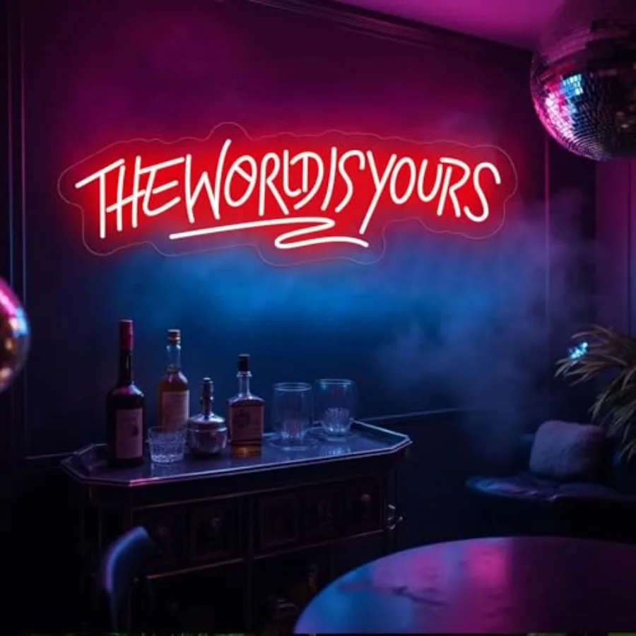 The World Is Yours Neon Sign for Wall Decor USB Power Dimmable LED Light Signs for Bedroom Game Room Mens Cave Beer Bar Wedding