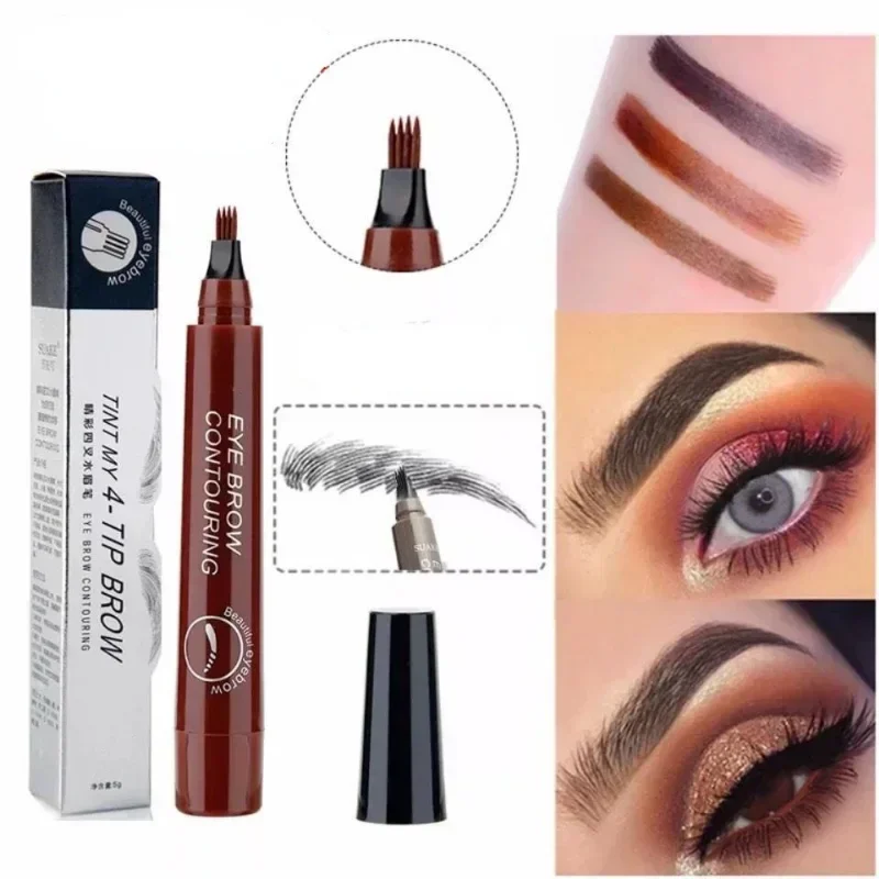 4 포인트 눈썹 연필 Maquillajes Para Mujer 방수 액체 눈썹 펜 메이크업 오래 지속되는 화장품 마이크로 블레이드 눈썹 연필