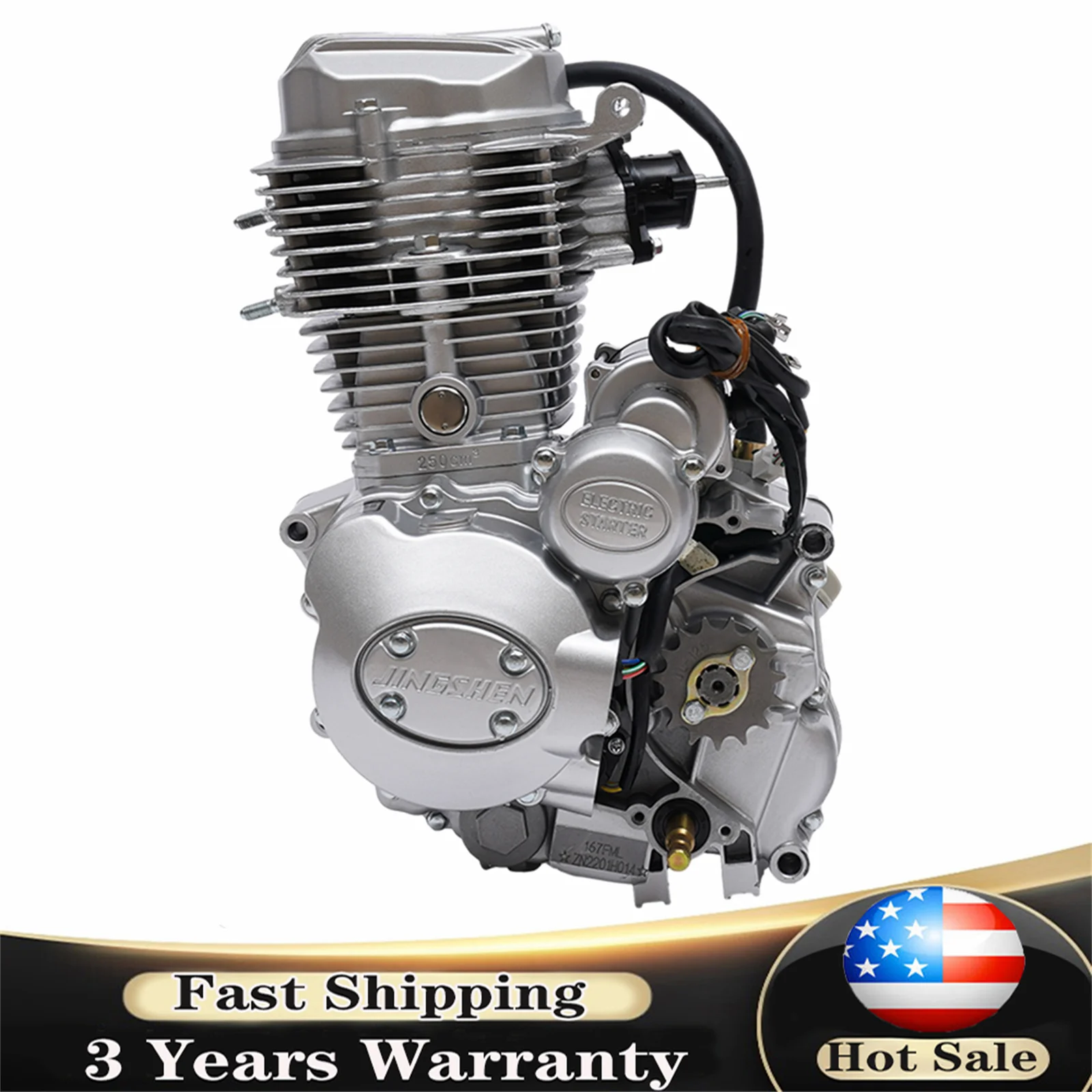 

4-Stroke 200CC 250CC Vertical Motorcycle ATV Engine CG250 With 5-Speed Manual Transmission Intake Pipe Drive Sprocket Spark Plug