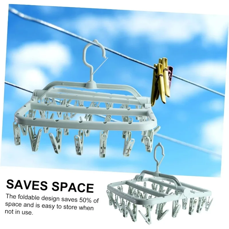 A Large Capacity Plastic Folding Clothes Rack with 32 Clips Is Used for Hanging Clothes Underwear Socks To Dry Household Storage