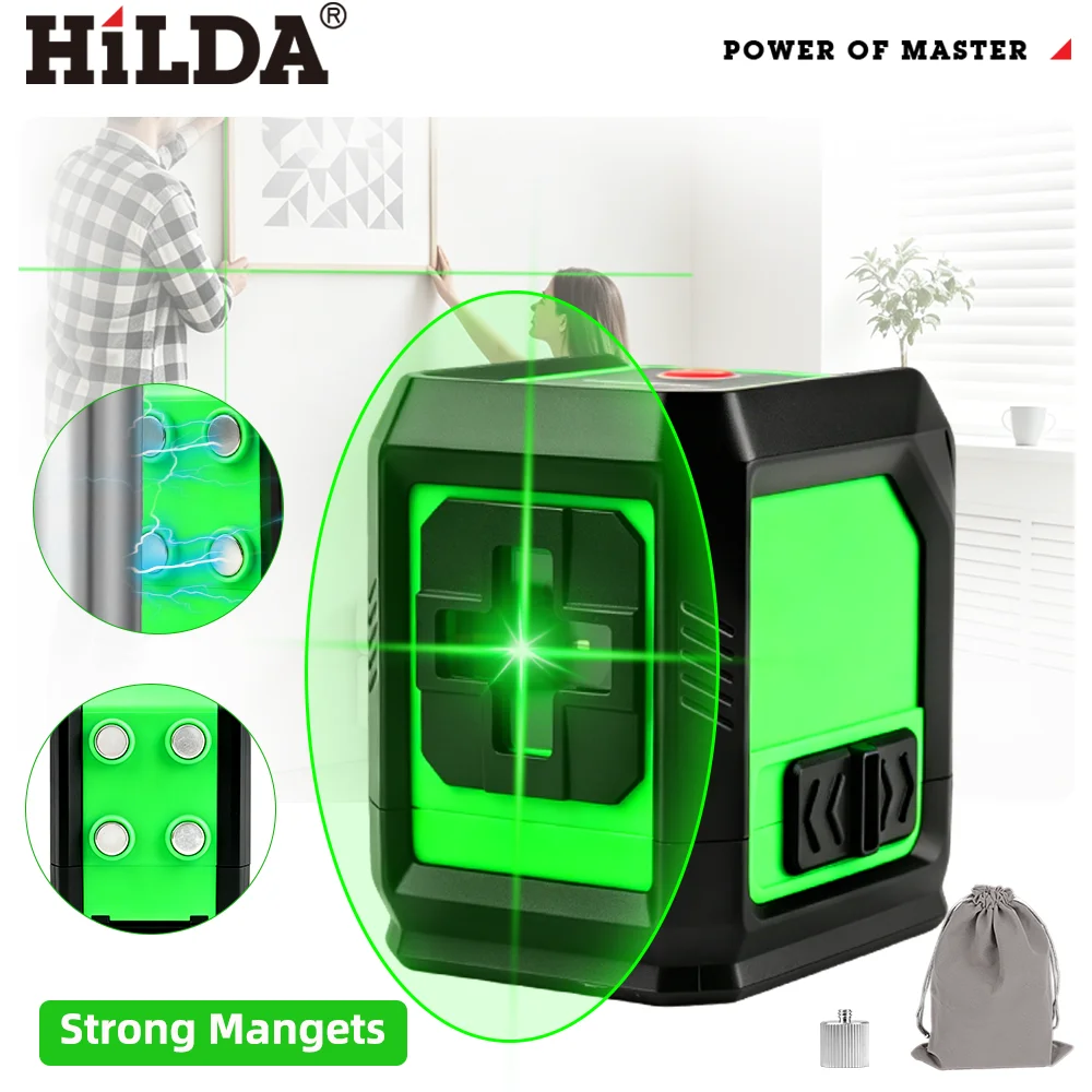 HILDA 2-Linien Grüner Laser-Nivellierer mit Magnet Selbstnivellierend Tragbares Werkzeug für Bildaufhängung Wandkunst & Rahmenmontage – Detail 1