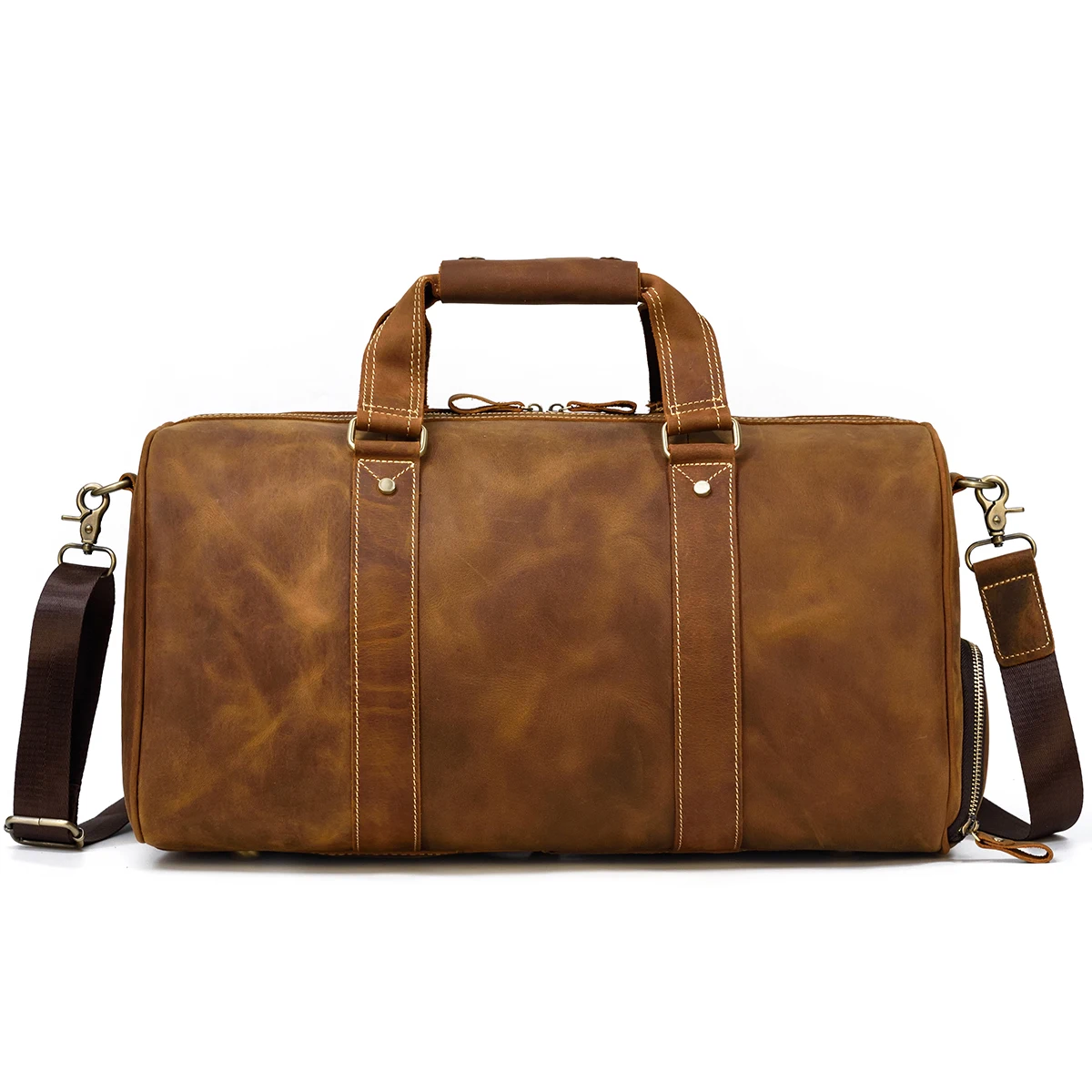 

Designer Genuine Leather Mens Travel Bag Natural Cowskin Duffle Bag Male Weekend Bag With Shoe Pocket Male Carry On Handbags