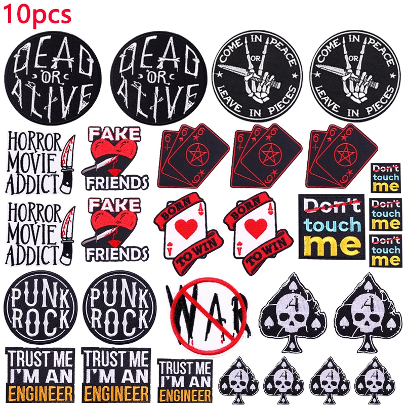 10PCS Punk/Letter Iron On Patches For Clothing Thermoadhesive Patch Letter Slogan Embroidery Patch On Clothes Jackets Hats DIY