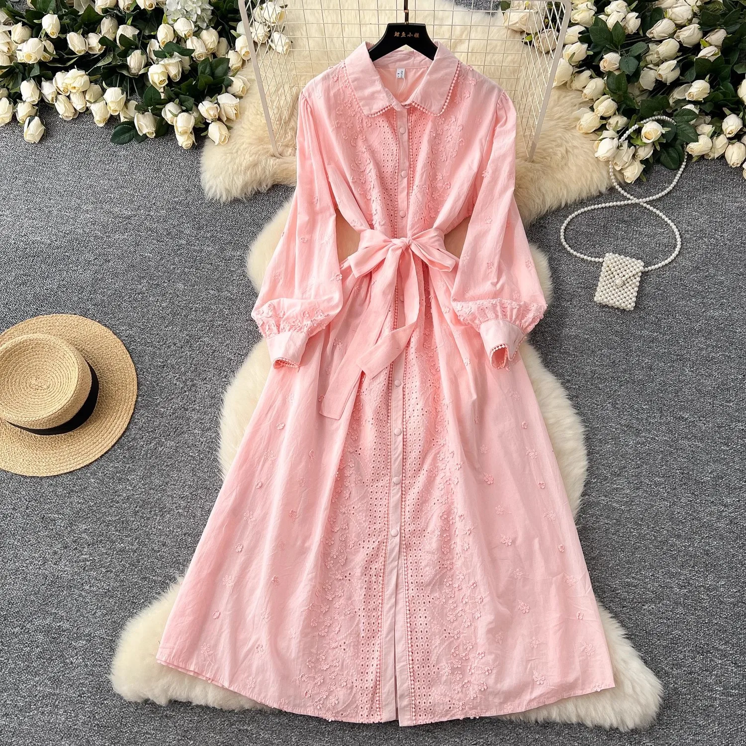 الفرنسية الرجعية التلبيب فانوس كم التعادل الخصر فستان ماكسي الإناث بوهو التطريز أنيقة فساتين طويلة فستان عطلة الشاطئ عادية