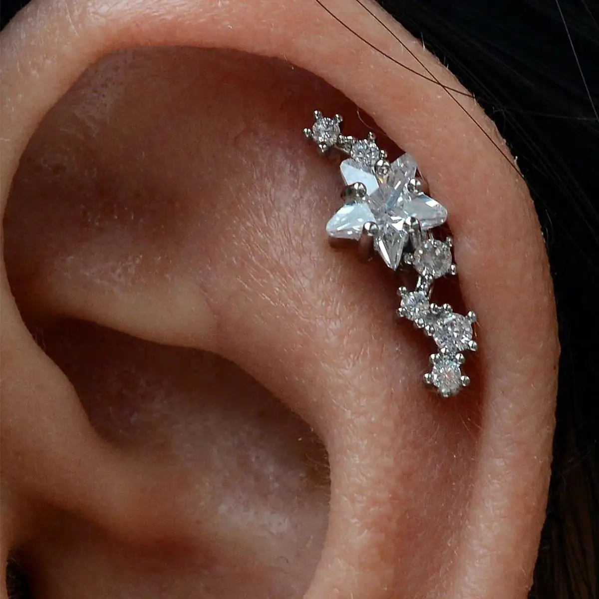 1 Peça Brinco de Estrela de Cristal CZ Brilhante 20G para Mulheres, Piercing Delicado para Targus, Hélice, Cartilagem e Lóbulo, Joia Diária