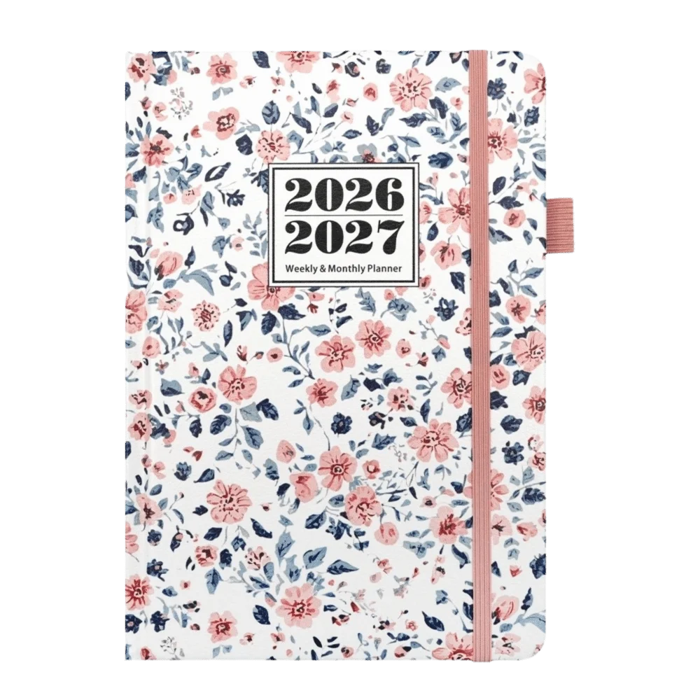 Flower Schedule Planner Wear-resistant Floral Print Agenda Notebook A5 Size 144 Pages Calendar Notebook Office