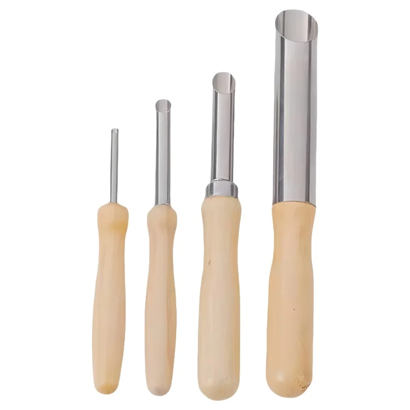 Outil d'argile perforateur rond 4 ensemble d'argile polymère en acier inoxydable avec manche en bois
